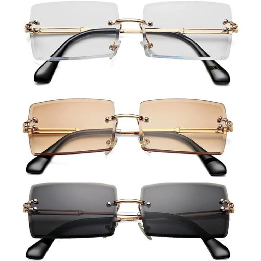 Rectangle Sunglasses for Men/Women Small Rimless Square Shade Eyewear Summer